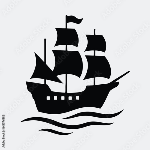 Foto Silhouette of a classic sailing ship on the water vector illustration