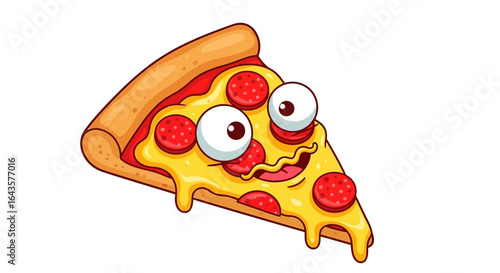 A Hilarious Slice of Pepperoni Pizza with Googly Eyes and a Cheesy Grin Enjoying Its Delicious Existence