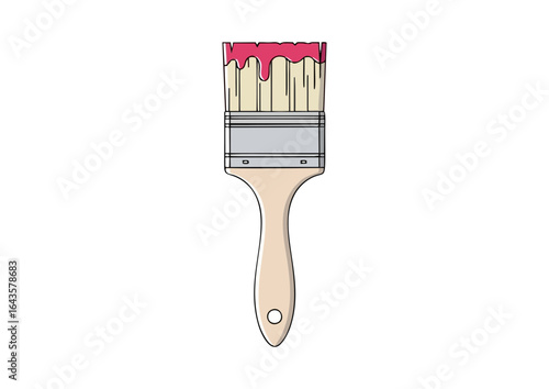Paintbrush with dripping pink paint on a white background, vector illustration 