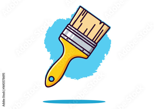 Paintbrush with dripping pink paint on a white background, vector illustration 