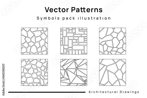 CAD Drawings. Set vector stone wall pattern for landscape architecture.	