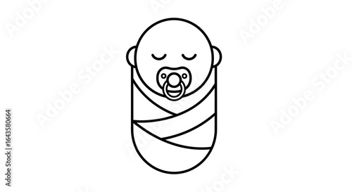 A Newborn Infant is Swaddled Tightly in a Blanket With a Pacifier in its Mouth and its Eyes Closed Peaceful Sleep Represents a Cherubic and Serene Baby Resting Comfortably After Birth
