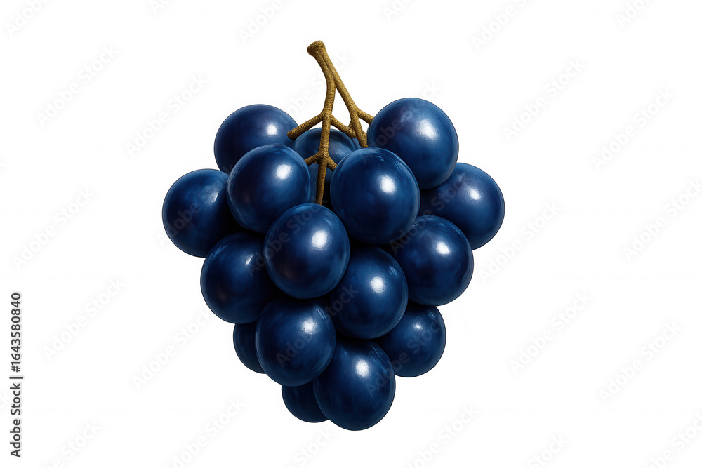 Fototapeta premium Ripe purple grapes dangling from vine, transparent background, highlighting fresh grape cluster for culinary imagery