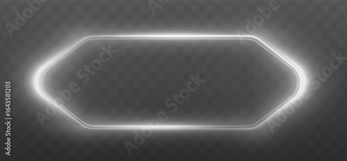 Neon, light, glow, rectangle, white neon frame in create a modern highlight. This Overlay with transparent border is ideal for banners, posters, and clean digital design templates.