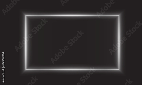 Neon, light, glow, rectangle, white neon frame in create a modern highlight. This Overlay with transparent border is ideal for banners, posters, and clean digital design templates.