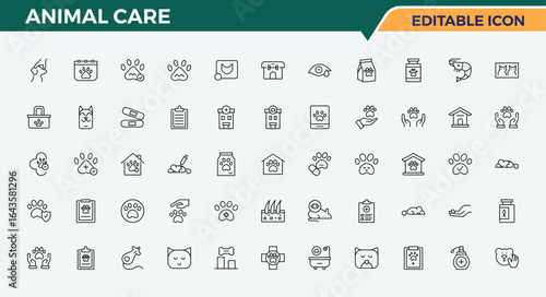 Animal Care line icon set. Animal icon set. Minimalist vector collections. It contains symbols to vet, animal and pet, animal, kitten, pet and more. Editable vector art.