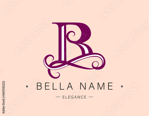 Logo, capital letter B. Monogram of Botanical Minimalistic, Initial. with Organic Plant Elements. Vector design. beauty salon. for tattoo studio