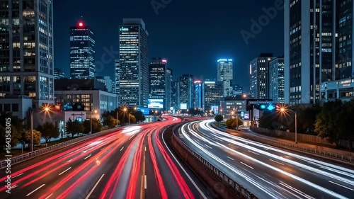 Wallpaper Mural Dynamic city highway at night with streaks of light showcasing urban movement and modern architecture Torontodigital.ca