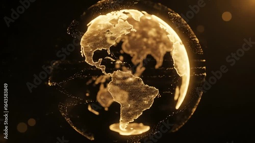 Golden Earth A Digital Globe Rotating in Space.