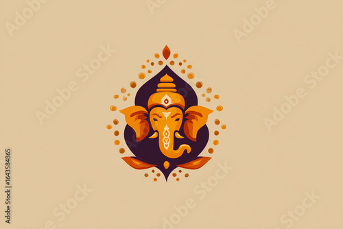 
Minimalistic flat Ganesha logo in orange and gold tones, surrounded by space for text perfect for social media brand creatives during Ganesh Chaturthi.

