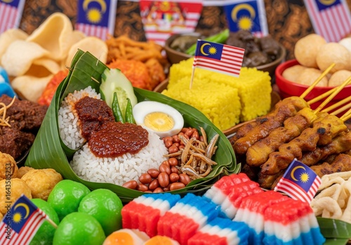 Malaysian Independence Day Celebration with Nasi Lemak, Satay, and Traditional Food.