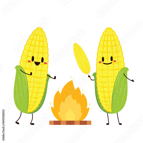 Corn cartoon vector. Cute vegetable vector character isolated on white. Corn mascot.