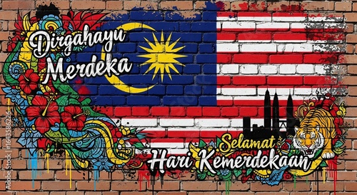 Malaysia Independence Day Graffiti Art on Brick Wall - Selamat Hari Merdeka