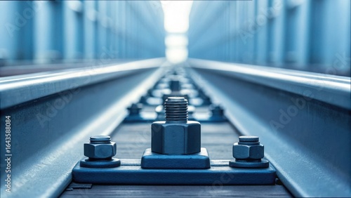Close-Up of a Locking Connector Secured on Industrial Rail Tracks