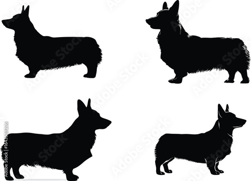 Corgi silhouettes, different poses EPS