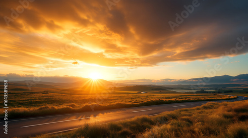 Wallpaper Mural Scenic highway winding through rolling hills at sunset with dramatic cloudy sky Torontodigital.ca