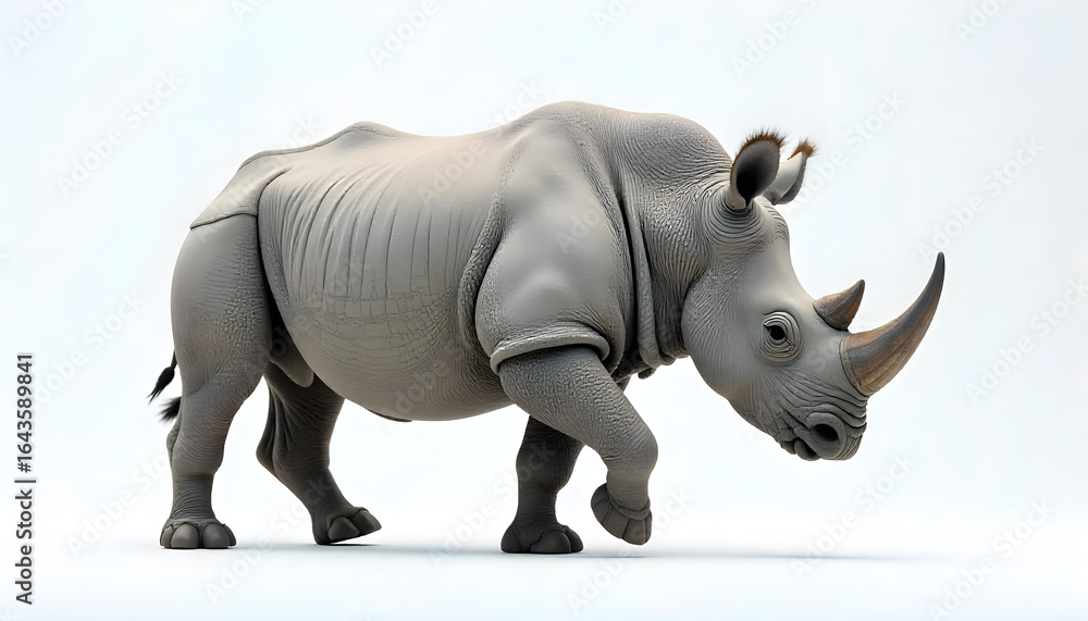 Fototapeta premium rhinoceros walking isolated on white background