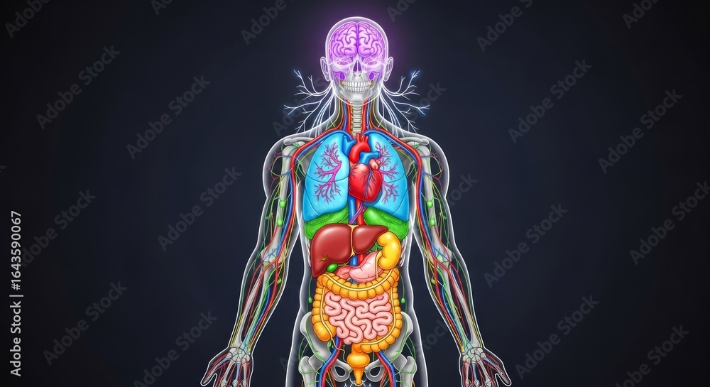 Fototapeta premium Human Anatomy: A Colorful Illustration of the Internal Organs and Systems
