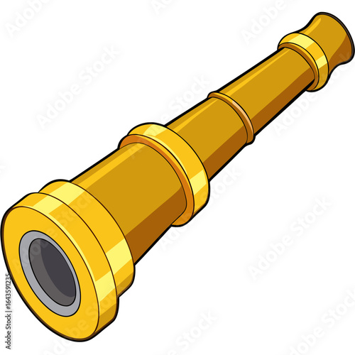 A shiny golden spyglass telescope with a classic design isolated on a white background perfect for nautical themes