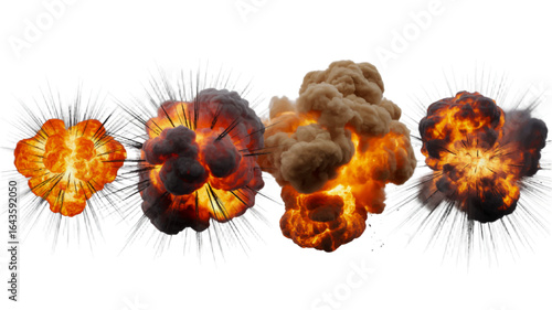 Explosions Set Dynamic Burst Effects for Creative Projects on White Background