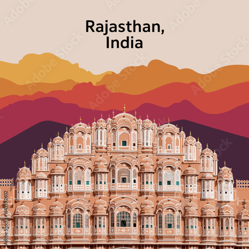Rajasthan India Hawa Mahal Vintage Travel Poster
