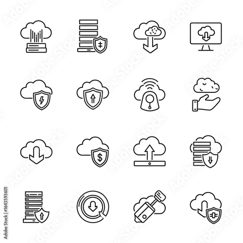 Collection of Linear Cloud Computing Icons for Web and App Designs