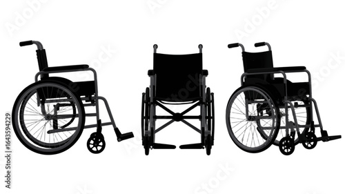 Wheelchair illustrations in various perspectives, suitable for medical, accessibility, and disability-related content or designs.