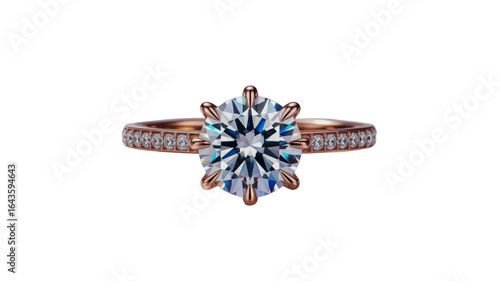 Rose Gold Diamond Engagement Ring with Prong Setting and Accented Band