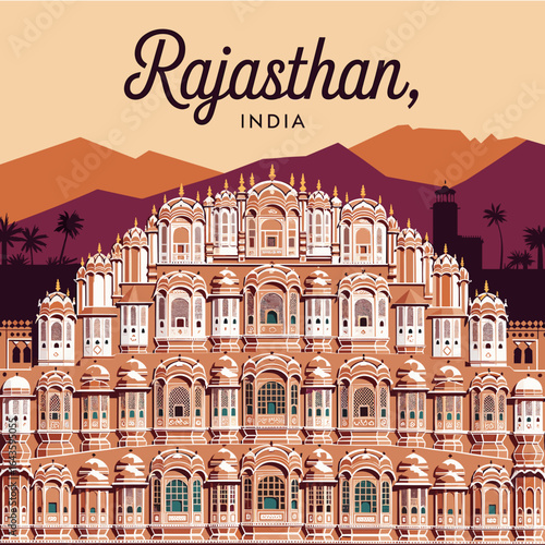 Rajasthan India Hawa Mahal Vintage Travel Poster