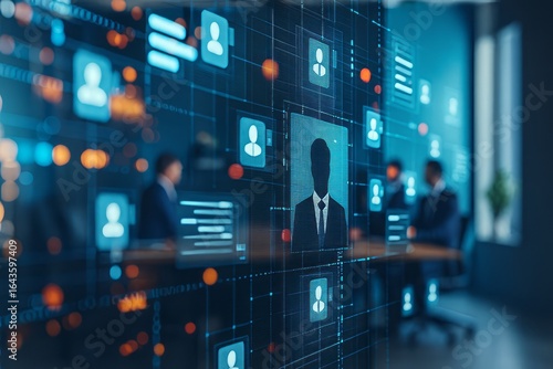 Digital HR Meeting: Virtual Network of Professionals in Business Attending a Futuristic Digital Interface