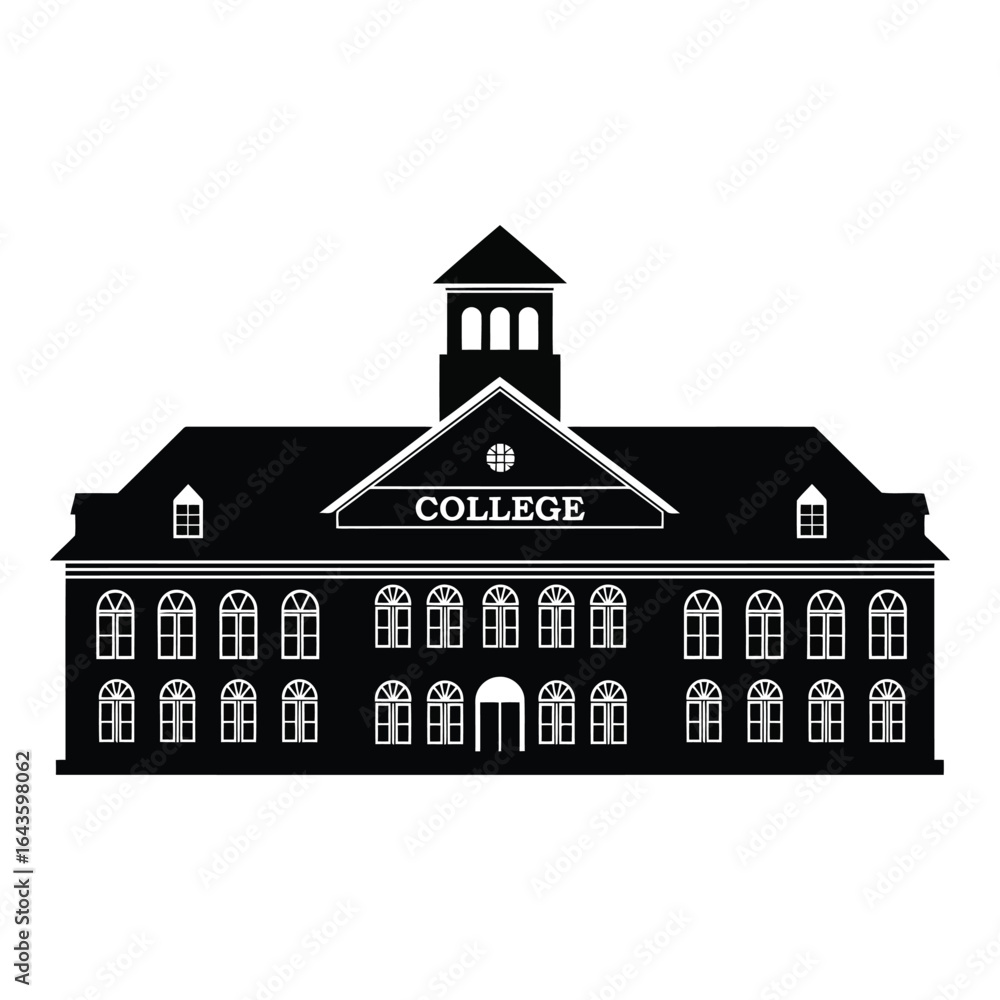 Fototapeta premium Classic college building silhouette with tower and pediment