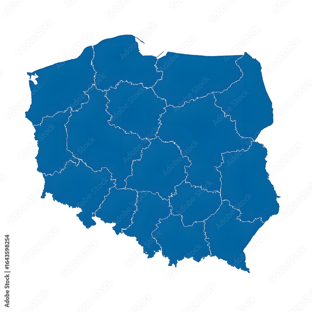 Fototapeta premium Blue Map of Poland with Provinces on White Background