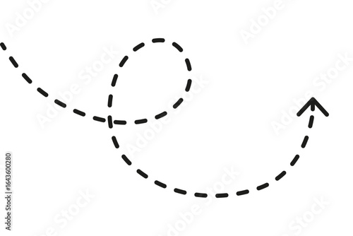 Wavy dashed line with arrow on transparent background