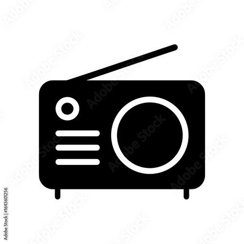 Portable radio silhouette icon representing broadcasting and audio media (filled)