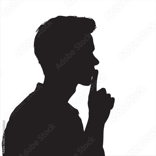 Shhh... Silhouette of a Man Asking for Quiet, vector illustration