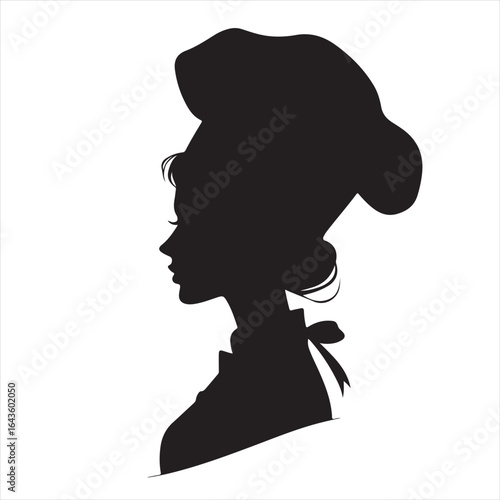 Black Silhouette Profile of a Female Chef Side View – Logo Concept