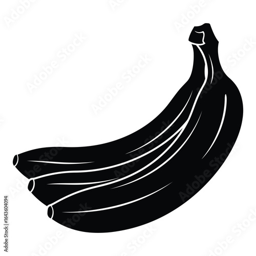 Black silhouette of a ripe banana on a white background