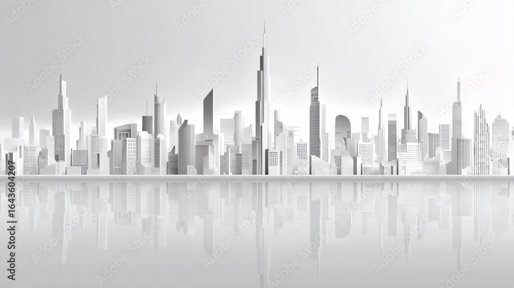 Fototapeta premium Urban Skyline Reflection in Grey over Water