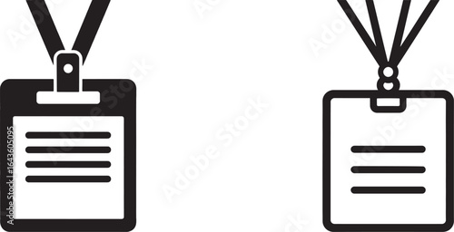 id badge with lanyard icon set. corporate employee identification and event access pass vector.