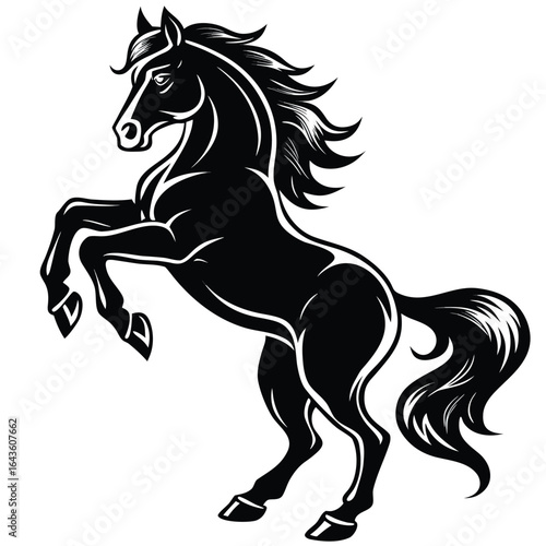 Standing horse silhouette vector illustration. black horse white background.