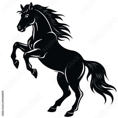 Standing horse silhouette vector illustration. black horse white background.