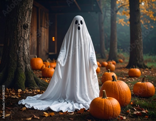 Child ghost costume, autumnal setting