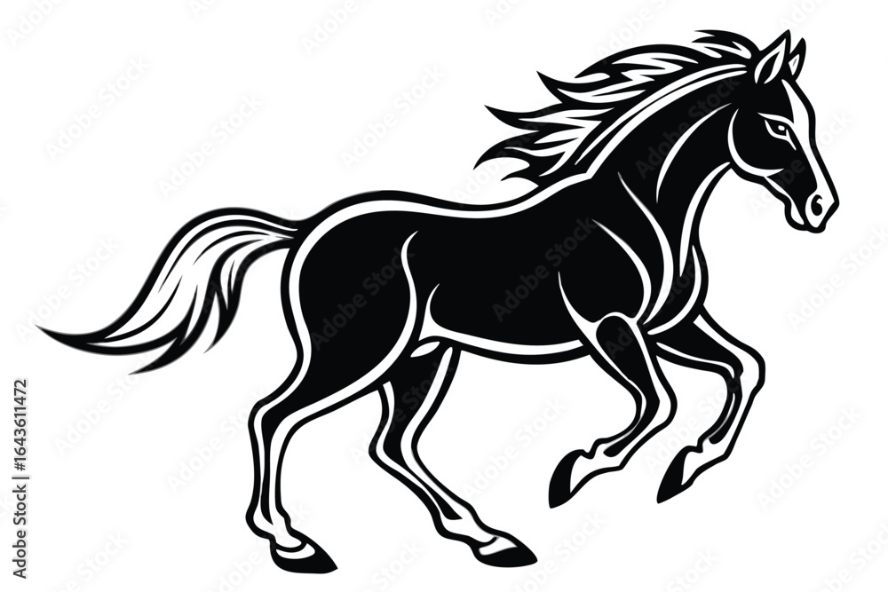 A silhouette of a running horse vector illustration. A silhouette of a running horse vector illustration.