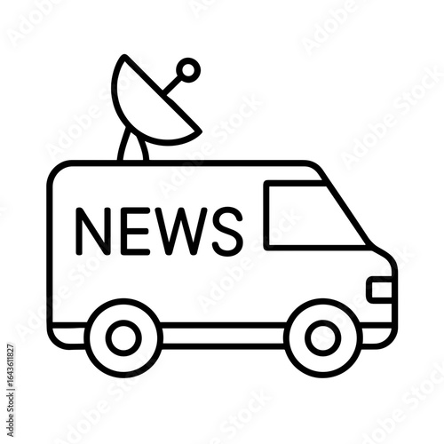 News van outline icon representing live broadcasting and reporting (outline)