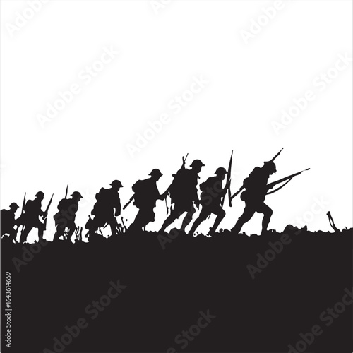 Silhouette of Soldiers in Battle – Vector Illustration