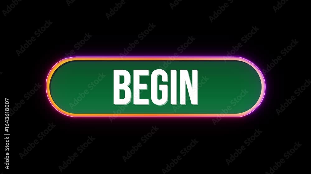 Begin Button Click Animation with Computer Mouse Cursor and Luxury Neon Glow Colorful Border on Black Background Begin Button Click Animation with Computer Mouse Cursor and Luxury Neon Glow Colorful Border on Black Background
