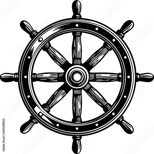 Vintage ship steering wheel nautical maritime vector illustration