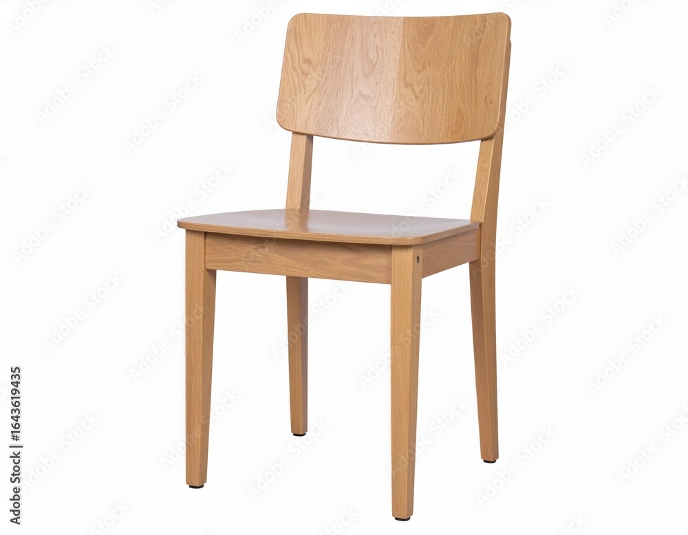 Fototapeta premium Minimalist Footed Wooden Chair with Rounded Legs on White Background