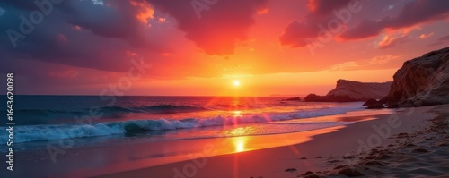 Crimson and gold sunset over Alghero's sandy shore , sea, beautiful, impressive