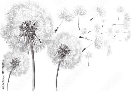 Wallpaper Mural Monochromatic dandelion blossoms, seeds dispersing Torontodigital.ca
